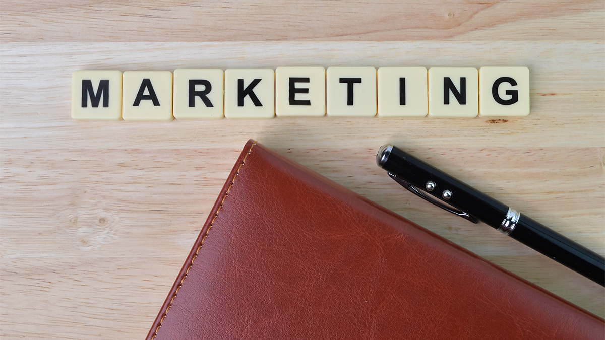 Word marketing written on tiny cubes