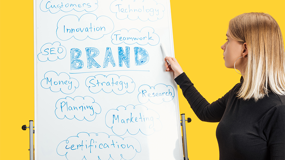 Brand marketing factors written on board
