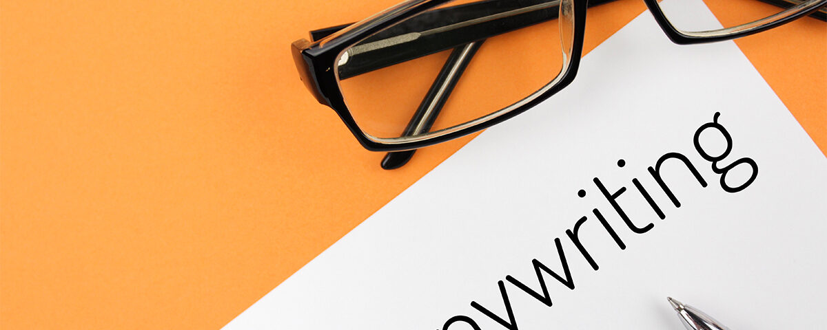 Reading glasses and blank with word copywriting