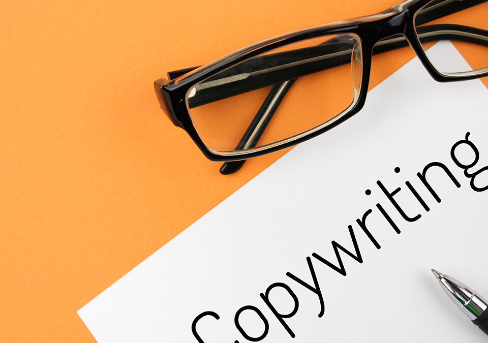 Reading glasses and blank with word copywriting