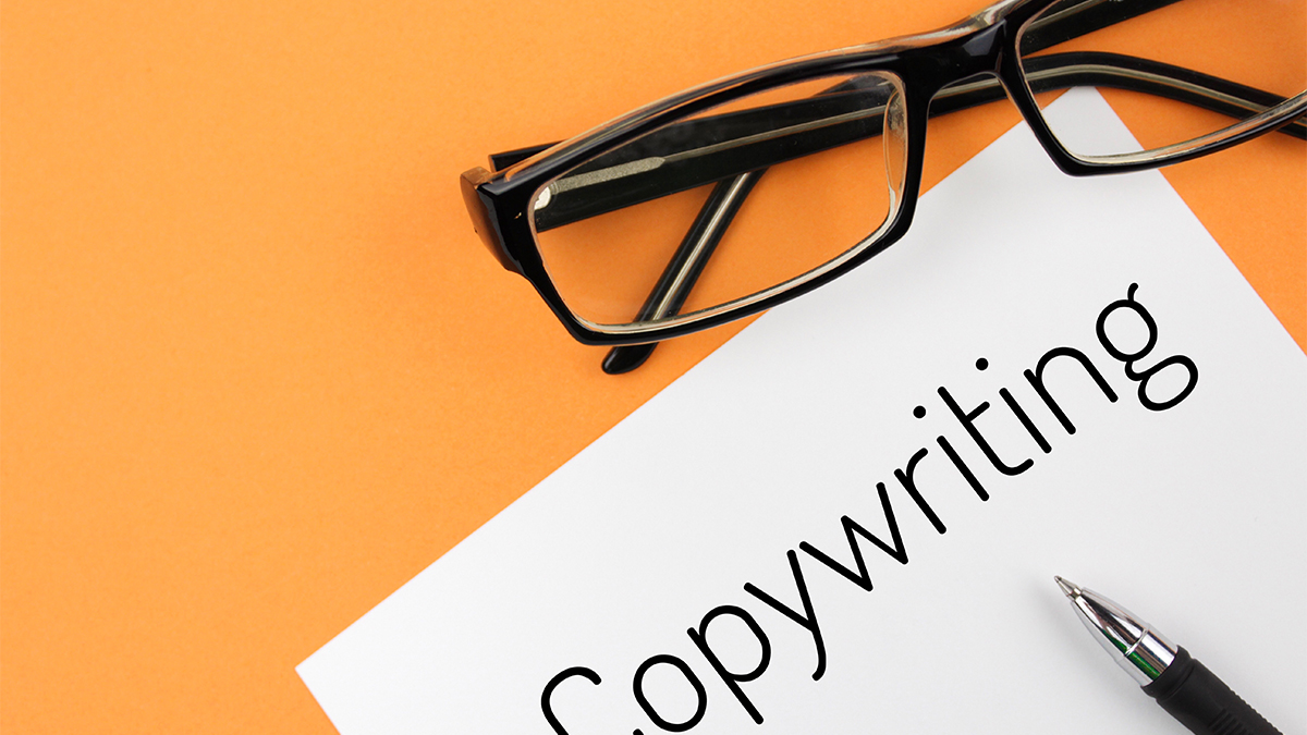 Reading glasses and blank with word copywriting