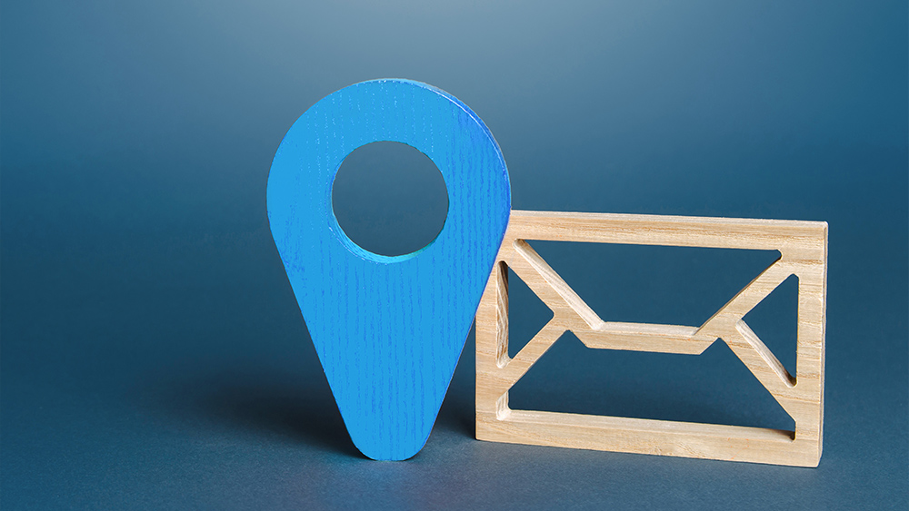 envelope and blue location symbols