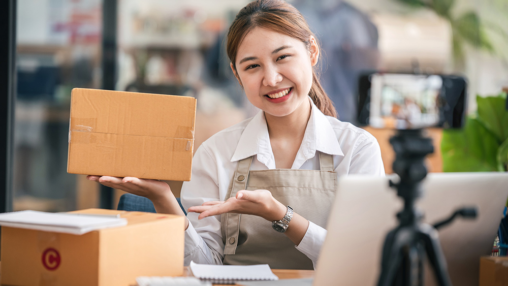 small start up business owners presenting sales live